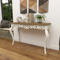 Wood Parisian Design Floral Ornate Detailing Console Table White - Olivia & May -Console Tables Sales unnamed file 3814