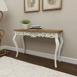 Wood Parisian Design Floral Ornate Detailing Console Table White - Olivia & May -Console Tables Sales unnamed file 3815