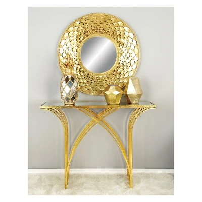 Metal and Mirror Art Deco Console Table Gold - Olivia & May 3 Metal and Mirror Art Deco Console Table Gold - Olivia & May