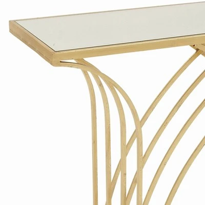 Metal and Mirror Art Deco Console Table Gold - Olivia & May 8 Metal and Mirror Art Deco Console Table Gold - Olivia & May - Image 6