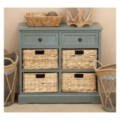 Wood Console 4 Wicker Baskets 2 Drawers Blue - Olivia & May -Console Tables Sales unnamed file 3885