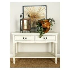 Wood Traditional 2 Drawer Console Table Antique Ivory - Olivia & May