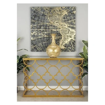 Metal and Mirror Quatrefoil Pattern Console Table Gold - Olivia & May 4 Metal and Mirror Quatrefoil Pattern Console Table Gold - Olivia & May - Image 2