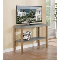 40" Davenport Faux Concrete and Wood Console Table Light Amber - Alaterre Furniture