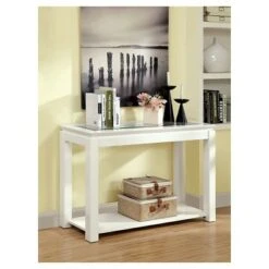 Tellma High Gloss Glass Top Sofa Table White - miBasics