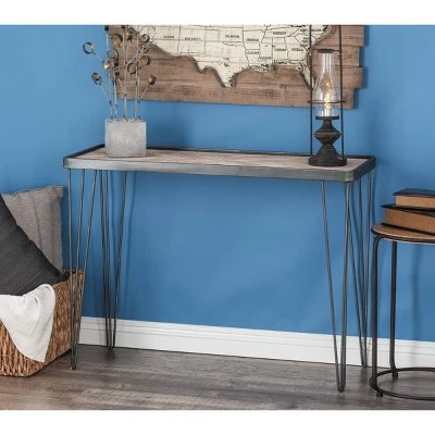 Olivia & May Modern Wood and Iron Chevron Console Table Brown - Olivia & May 4 Olivia & May Modern Wood and Iron Chevron Console Table Brown - Olivia & May - Image 2