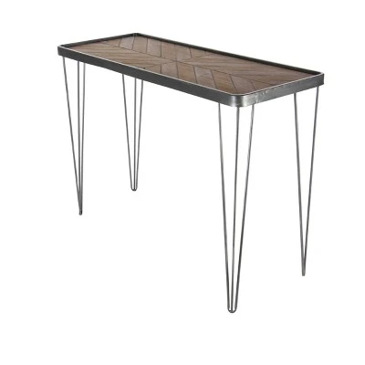 Olivia & May Modern Wood and Iron Chevron Console Table Brown - Olivia & May 7 Olivia & May Modern Wood and Iron Chevron Console Table Brown - Olivia & May - Image 5