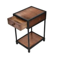 Wooden End Table with Drawer and Open Base Brown and Black - The Urban Port -Console Tables Sales unnamed file 4131