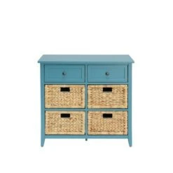 Flavius Console Table with 6 Drawers Blue - Benzara