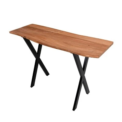 30" Industrial Wooden Console Sofa Entryway Table with X Base & Metal legs Brown/Black - The Urban Port 4 30" Industrial Wooden Console Sofa Entryway Table with X Base & Metal legs Brown/Black - The Urban Port - Image 2
