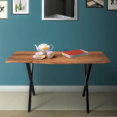 30" Industrial Wooden Console Sofa Entryway Table with X Base & Metal legs Brown/Black - The Urban Port 6 30" Industrial Wooden Console Sofa Entryway Table with X Base & Metal legs Brown/Black - The Urban Port - Image 4