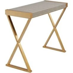 55 Downing Street Modern Gold Rectangular Console Table39" x 16" Gray Wood Tabletop X-Frame Legs Living Room Home Bedroom House -Console Tables Sales unnamed file 4230