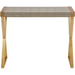 55 Downing Street Modern Gold Rectangular Console Table39" x 16" Gray Wood Tabletop X-Frame Legs Living Room Home Bedroom House -Console Tables Sales unnamed file 4231