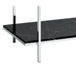 Console Table with Mirror Top and Faux Marble Open Bottom Shelf Silver/Black - Benzara -Console Tables Sales unnamed file 4288