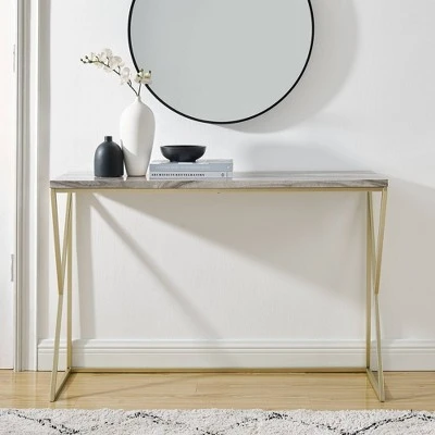 Geo Glam Modern Faux Marble Entry Table - Saracina Home White Faux Marble/black 3 Geo Glam Modern Faux Marble Entry Table - Saracina Home White Faux Marble/black