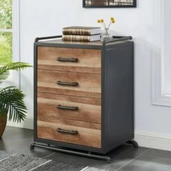 Dredan Metal Console Table with 4 Drawers Natural/Sand Black - miBasics