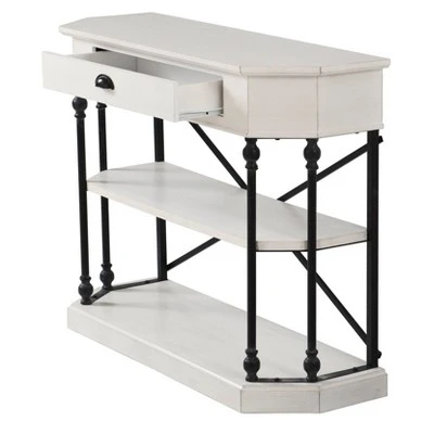 Clipped Corner Console Table with 2 Shelves and Center Drawer White - Stylecraft 4 Clipped Corner Console Table with 2 Shelves and Center Drawer White - Stylecraft - Image 2