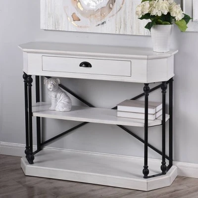 Clipped Corner Console Table with 2 Shelves and Center Drawer White - Stylecraft 6 Clipped Corner Console Table with 2 Shelves and Center Drawer White - Stylecraft - Image 4