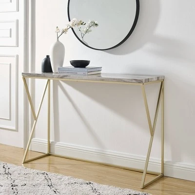 Geo Glam Modern Faux Marble Entry Table - Saracina Home White Faux Marble/black 7 Geo Glam Modern Faux Marble Entry Table - Saracina Home White Faux Marble/black - Image 5
