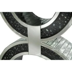 Wood and Mirror Console Table with Geometric Style Base Black/Clear - Benzara