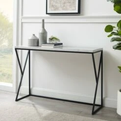 Geo Glam Modern Faux Marble Entry Table - Saracina Home White Faux Marble/black 13 Geo Glam Modern Faux Marble Entry Table - Saracina Home White Faux Marble/black -Console Tables Sales unnamed file 439