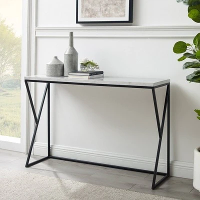 Geo Glam Modern Faux Marble Entry Table - Saracina Home White Faux Marble/black 8 Geo Glam Modern Faux Marble Entry Table - Saracina Home White Faux Marble/black - Image 6