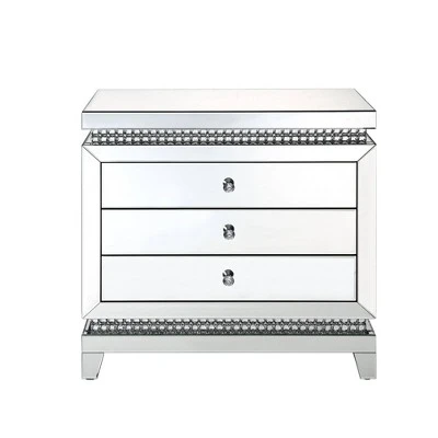 3 Drawer Mirrored Console Table with Faux Crystals Silver - Benzara 3 3 Drawer Mirrored Console Table with Faux Crystals Silver - Benzara