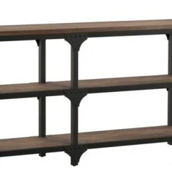 Industrial Style Metal Frame Console Table with 2 Shelves Gray/Brown - Benzara