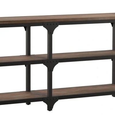 Industrial Style Metal Frame Console Table with 2 Shelves Gray/Brown - Benzara 3 Industrial Style Metal Frame Console Table with 2 Shelves Gray/Brown - Benzara