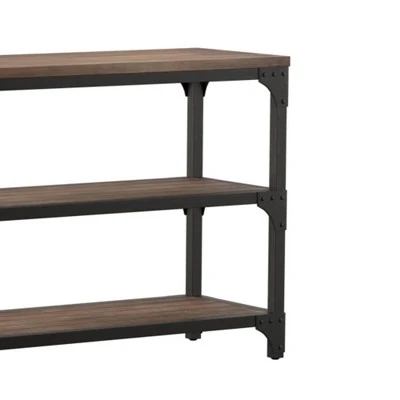Industrial Style Metal Frame Console Table with 2 Shelves Gray/Brown - Benzara 5 Industrial Style Metal Frame Console Table with 2 Shelves Gray/Brown - Benzara - Image 3