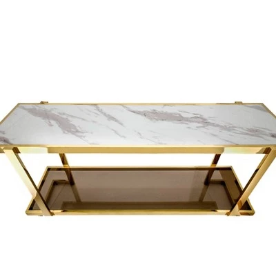Metal/Marble Glass Console Table Gold/White - Sagebrook Home 4 Metal/Marble Glass Console Table Gold/White - Sagebrook Home - Image 2