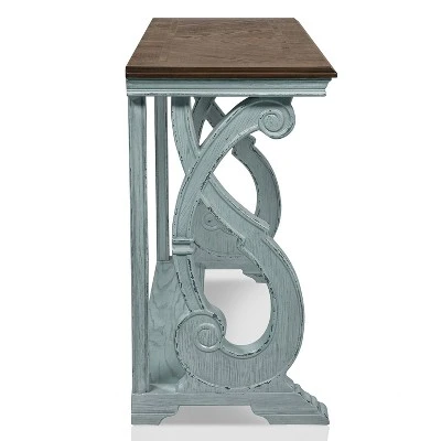 Crimber Trestle Sofa Table Oak/Antique Blue - miBasics 4 Crimber Trestle Sofa Table Oak/Antique Blue - miBasics - Image 2