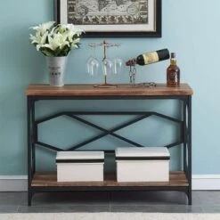 Kinwell Bristol Rustic Console Table with Storage Shelf