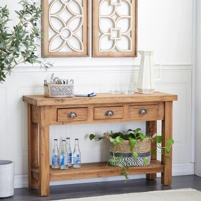 Olivia & May Rustic Wood Console Table Brown - Olivia & May 3 Olivia & May Rustic Wood Console Table Brown - Olivia & May