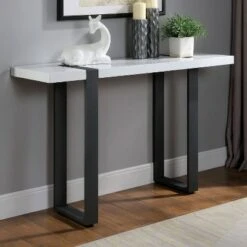 Druse Sofa Table with U-Shaped Legs White/Black - miBasics