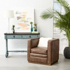 Distressed Two-Tone Entryway Console Table River Blue - HomeFare