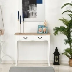 HOMCOM Entryway Console Table with 2 Convenient Storage Drawers Tabletop for Display and Vintage Design White -Console Tables Sales unnamed file 5000