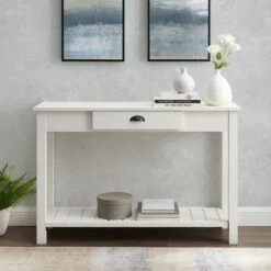June Rustic Farmhouse Entry Table with Lower Shelf - Saracina Home Brushed White -Console Tables Sales unnamed file 510