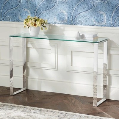 Studio 55D David 47 1/2" Wide Steel And Glass Modern Console Table 3 Studio 55D David 47 1/2" Wide Steel And Glass Modern Console Table