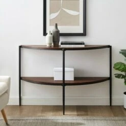 Half Circle Entry Table with Lower Shelf - Saracina Home Dark Walnut