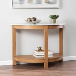Vebell Demilune Console Table White/Natural - Aiden Lane