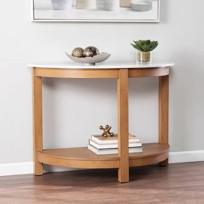 Vebell Demilune Console Table White/Natural - Aiden Lane 3 Vebell Demilune Console Table White/Natural - Aiden Lane