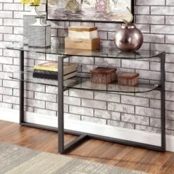 Muria Multi Top Design sofa table with a glass top Gun Metal - miBasics