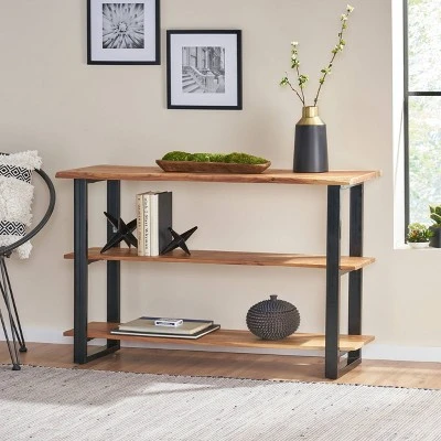 Rooker Handcrafted Modern Industrial Acacia Wood Media Console Table Natural/Black - Christopher Knight Home 2 Rooker Handcrafted Modern Industrial Acacia Wood Media Console Table Natural/Black - Christopher Knight Home
