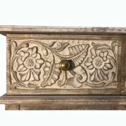 2 Drawer Mango Wood Console Table with Floral Carved Front Brown/White - The Urban Port -Console Tables Sales unnamed file 5487