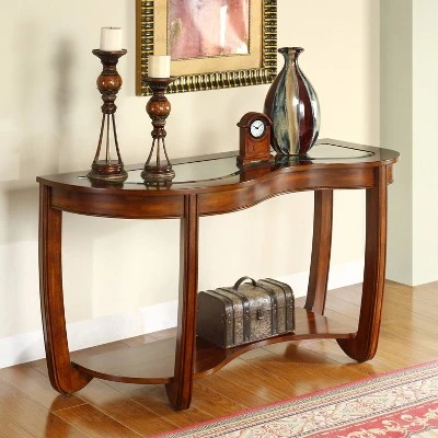 Kinto Modern Curved Glass Top Sofa Table Dark Red - HOMES: Inside + Out 3 Kinto Modern Curved Glass Top Sofa Table Dark Red - HOMES: Inside + Out