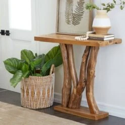 Olivia & May Contemporary Teak Wood Console Table Brown - Olivia & May