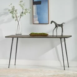 Chesley Handcrafted Modern Industrial Acacia Wood Console Table Sandblasted Gray/Black - Christopher Knight Home