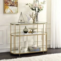 Invergarry Mirrored and Tempered Glass Sofa Table Gold - miBasics -Console Tables Sales unnamed file 5624