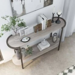 Millerton Lower Shelf Sofa Table Light Gray/Brushed Metal - miBasics -Console Tables Sales unnamed file 5628